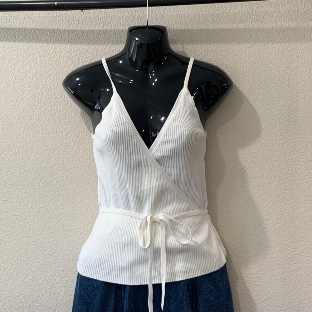White Knit Wrap Top